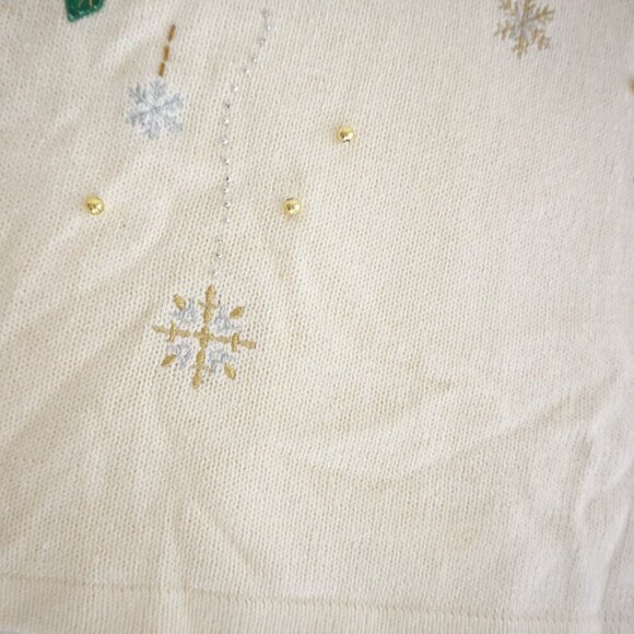 Vintage Holiday Edition Cream Gold Poinsettia Embroidered Christmas Sweater 3X - Picture 7 of 13